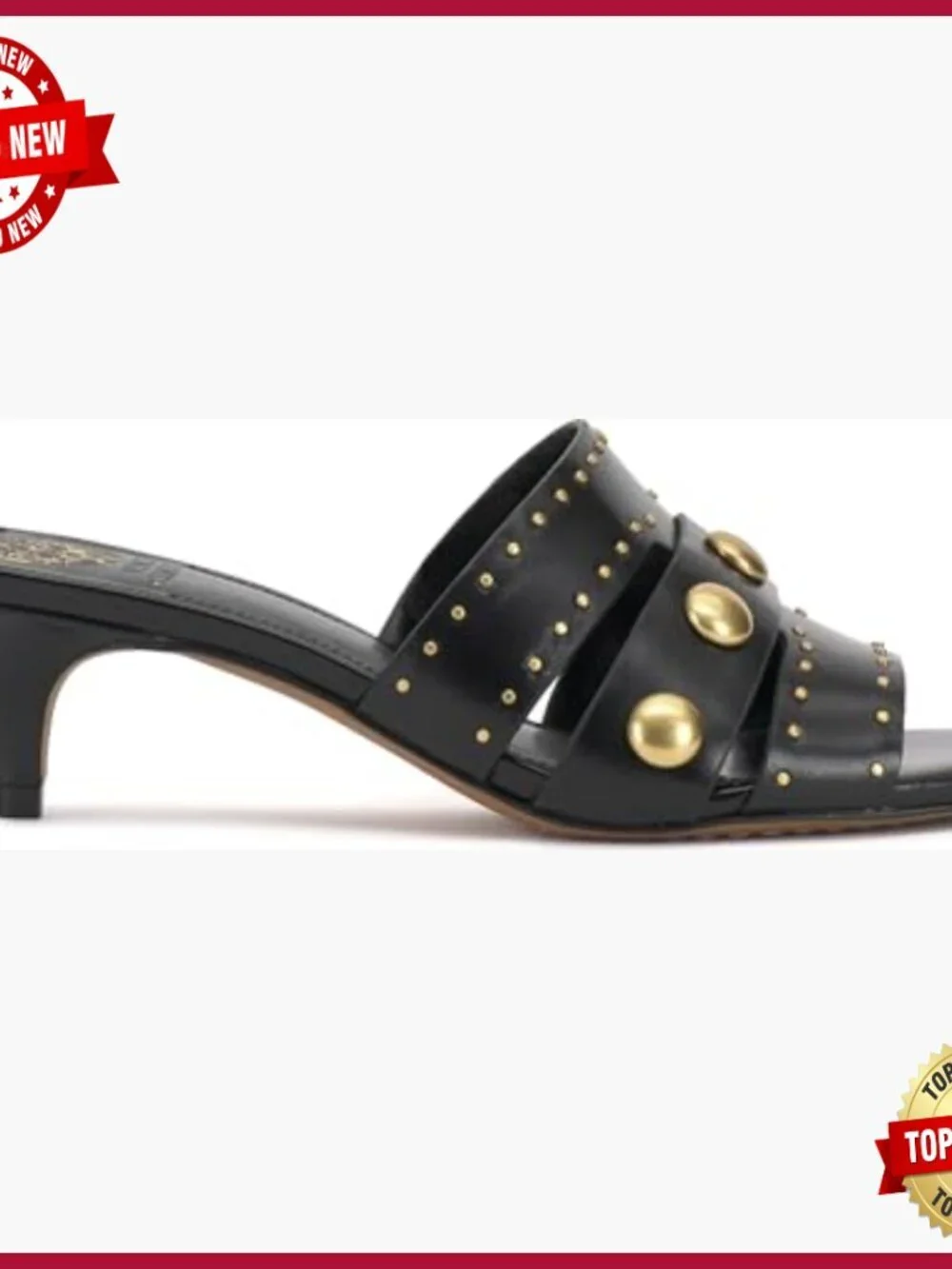 Leather Heeled Sandals with Studded Straps, Kitten Heel Mules